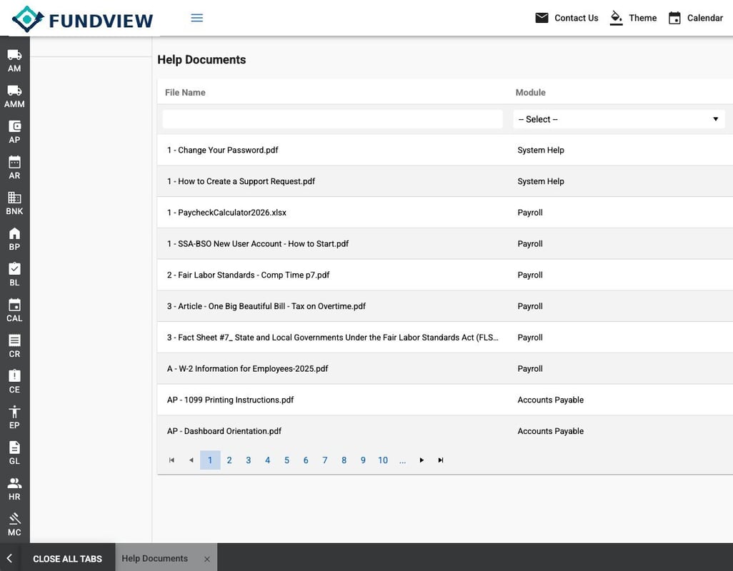 FUNDVIEW in-app Help Documents library